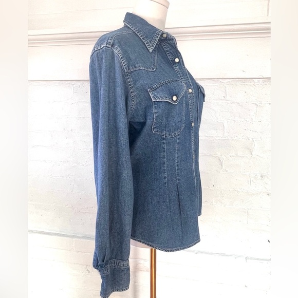 Replay Fitted Denim Pearl Snap Shirt Medium Wash Coastal Cowgirl Western Shacket - Picture 2 of 15